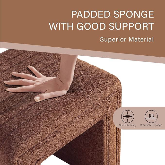 Get Set Style Vanity Stool Chair,Modern Wool Ottoman Foot Stool with Wooden Legs for Sofa Ottoman Bench Footstool Extra Seat for Vanity,Makeup Room,Living Room,Entryway(Fully Assembled)