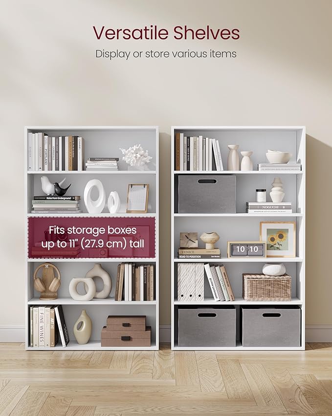 VASAGLE Set of 2 Bookshelves, 30 Inches Wide, 5-Tier Open Bookcases with Adjustable Storage Shelves, Floor Standing Units, Cloud White ULBC175T14-2