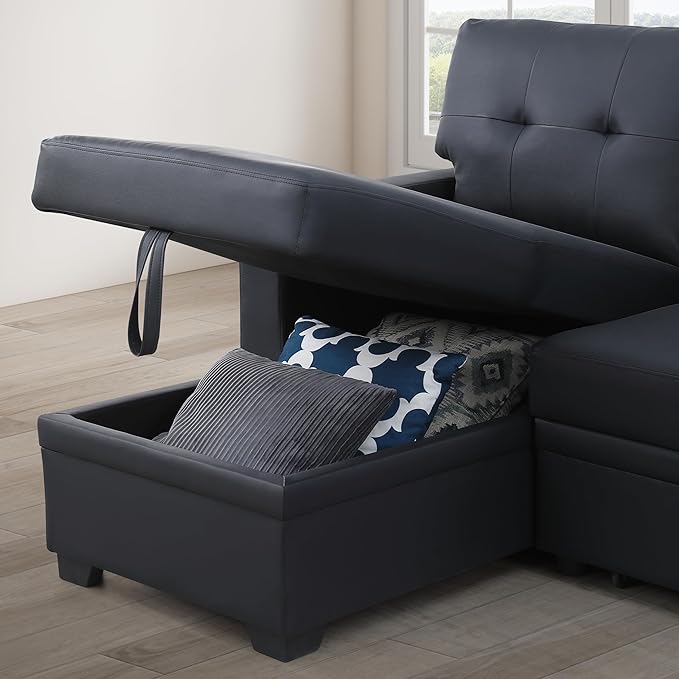 Devion Furniture Garisa 4-in-1 Convertible L Shaped Couch with Pull Out Bed and Storage, Sectional Sleeper Sofa with Reversible Chaise for Living Room, Apartment, Bedroom, Office