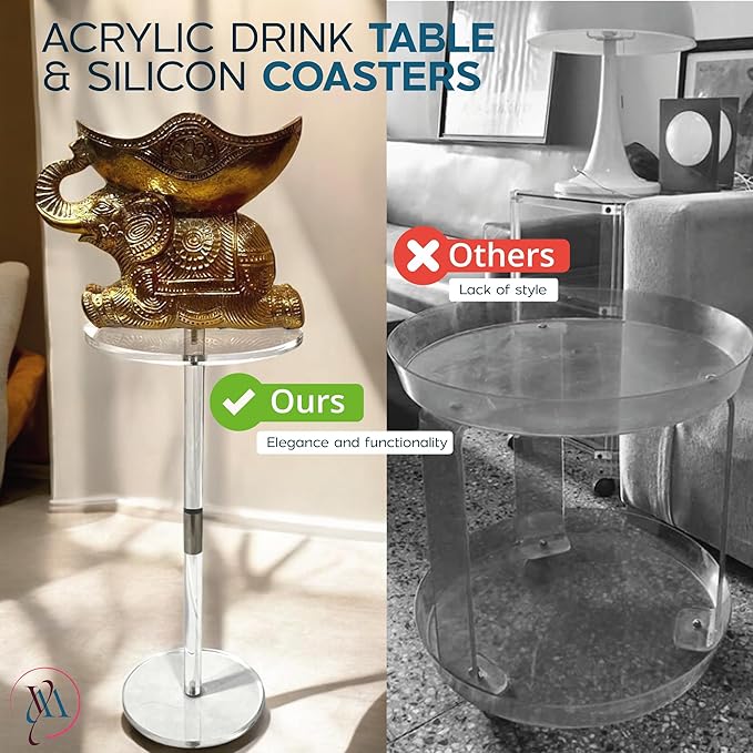 Clear Acrylic End Table – 10" W x 21.3" H Small Drink Stand – Modern Side Table for Living Room or Bedroom – Solaround Style – Minimalist Accent Furniture – Glass Look Nightstand