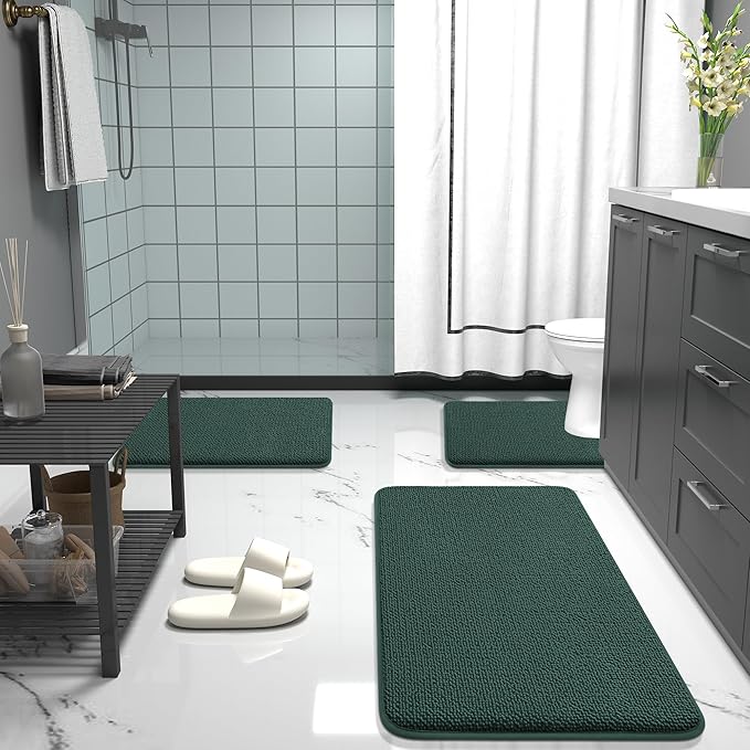 OLANLY Thick Memory Foam Bath Mat Rug 30x20, Extra Soft Absorbent Bathroom Rug, Quick Dry Bath Mats, Non-Slip, Washable Carpet for Bathroom, Tub and Shower, Home Decor Accessories, Blackish Green