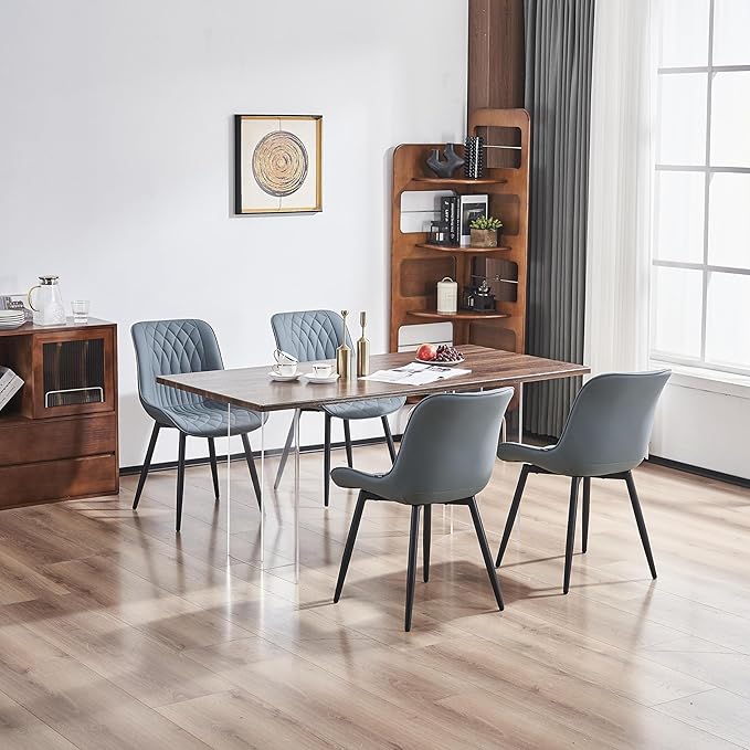 YOUNIKE Dining Chairs Set of 2 with High Back Mid Century Modern Kitchen & Dining Room Chairs PU Faux Leather Upholstered Wide Comfortable Padded Accent Chair for Living Room Bedroom Greyish Green