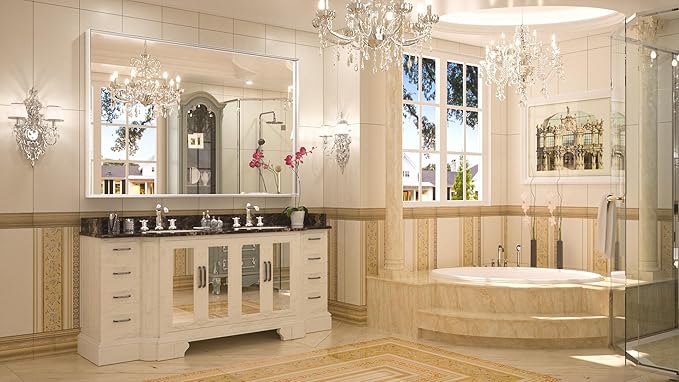 Keonjinn Silver Bathroom Mirror 60” x 40” Large Wall Rectangle Mirror for Bathroom Square Corner Metal Framed Farmhouse Mirror Decorative Rectangular Vanity Mirror for Over Sink(Horizontal/Vertical)
