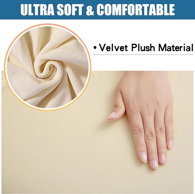Smiry Velvet Seat Covers for Dining Room Chair Set of 6, Stretch Fit Removable Washable Chair Seat Cushion Protector Slipcovers with Ties, Cream
