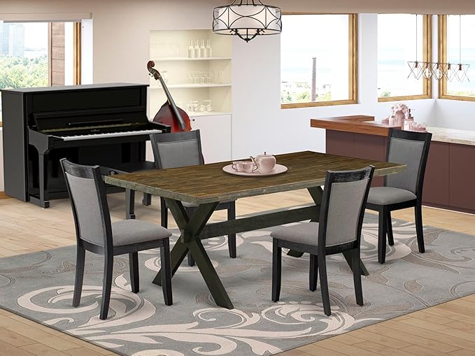 East West Furniture X677MZ650-5 5 Piece Dining Room Set Includes a Rectangle Dining Table with X-Legs and 4 Dark Gotham Grey Linen Fabric Upholstered Chairs, 40x72 Inch, Multi-Color