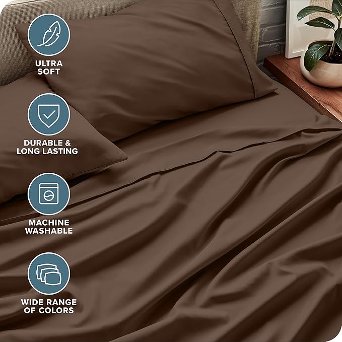 Bare Home Twin Sheet Set - 1800 Ultra-Soft Microfiber Bed Sheets - Double Brushed - Deep Pockets - Easy Fit - Extra Soft - 3 Piece Set - Bedding Sheets & Pillowcases (Twin, Cocoa)