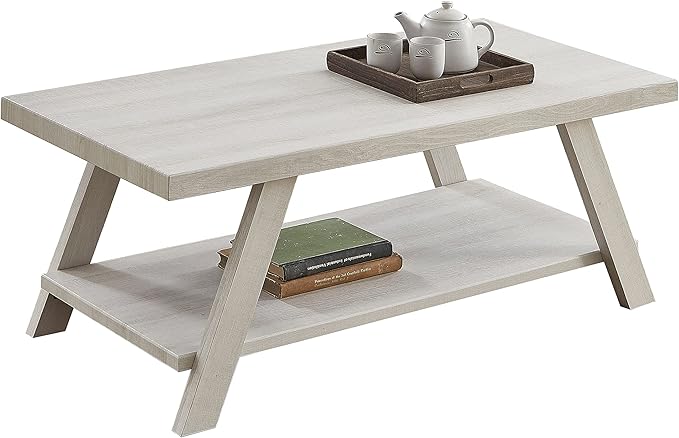 Roundhill Furniture Athens Contemporary Wood Shelf Coffee Table, White