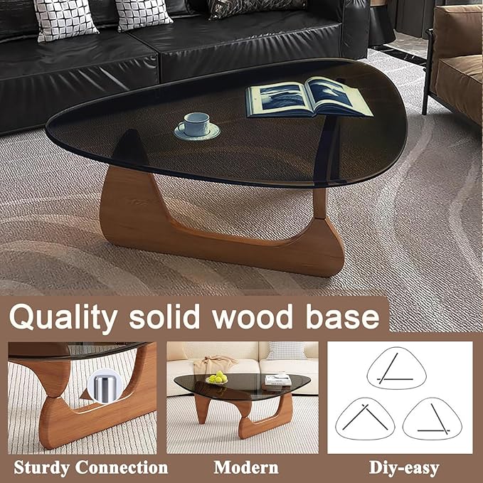 Modern Glass Coffee Table for Living Room, Small mid Century Modern Coffee Table, Sleek Coffee Tables, Suitable for Bedroom Living Room Reception Office Tables（Walnut/Grey，Mediumn）