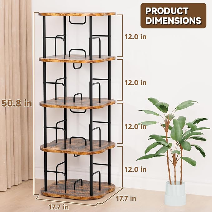 4-Tier Rotating Book Shelf, 360° Display Spinning Bookshelf Tower, Book Organizer, Floor Standing Bookcases for Small Space, Corner Book Shelf for Bedroom, Living Room, Study Room (RUSTIC BROWN)