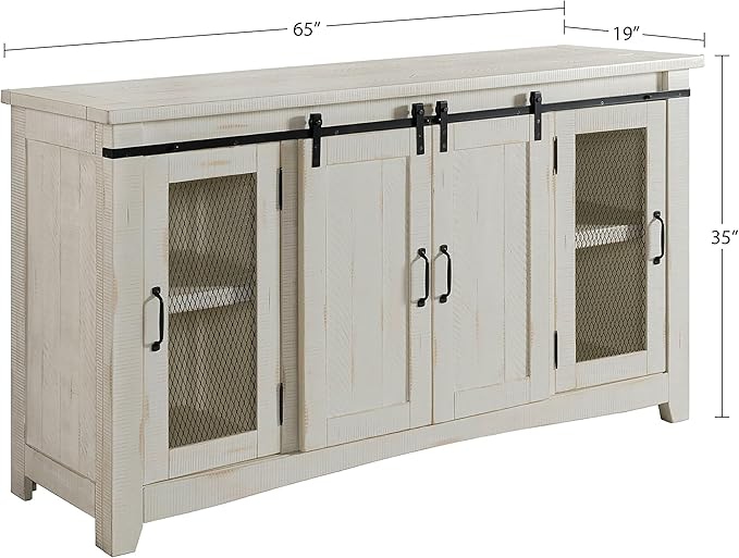 Martin Svensson Home Rustic 65” Solid Wood TV Stand with Storage, All Antique White