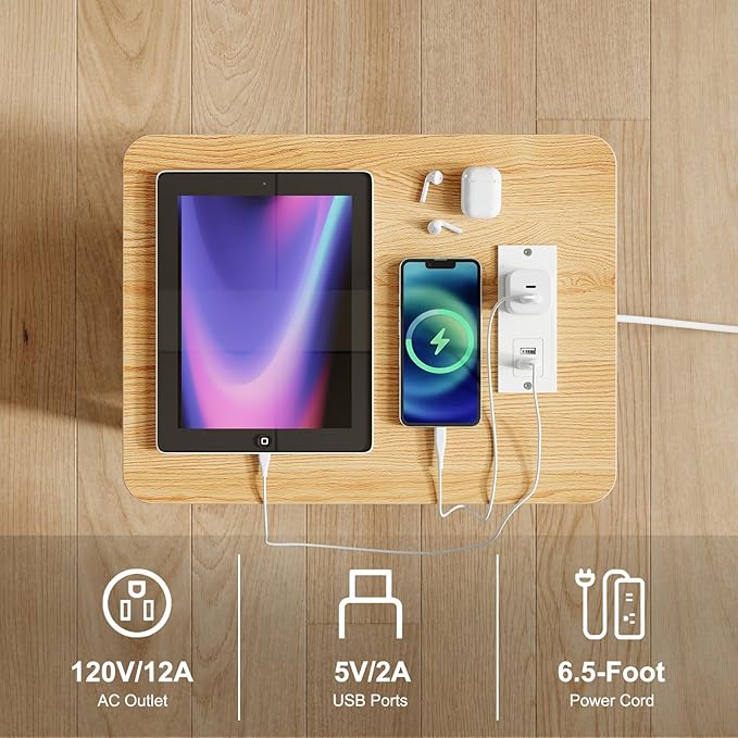 Apicizon 2 Tier End Table Set of 2, Small Side Table with Charging Station, Boho Bedside Table with USB Ports and Outlets, Nightstand for Small Spaces, Bedroom, Living Room, Easy Assembly, Natural