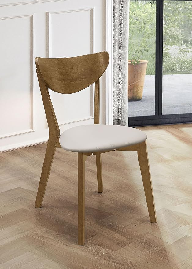 Coaster Home Furnishings Kersey Mid Century Modern Set of 2 Wood Dining Side Chairs Curved Back Padded Tan Faux Leather Polyurethane Upholstered Seat Cushion Chestnut Brown 103062