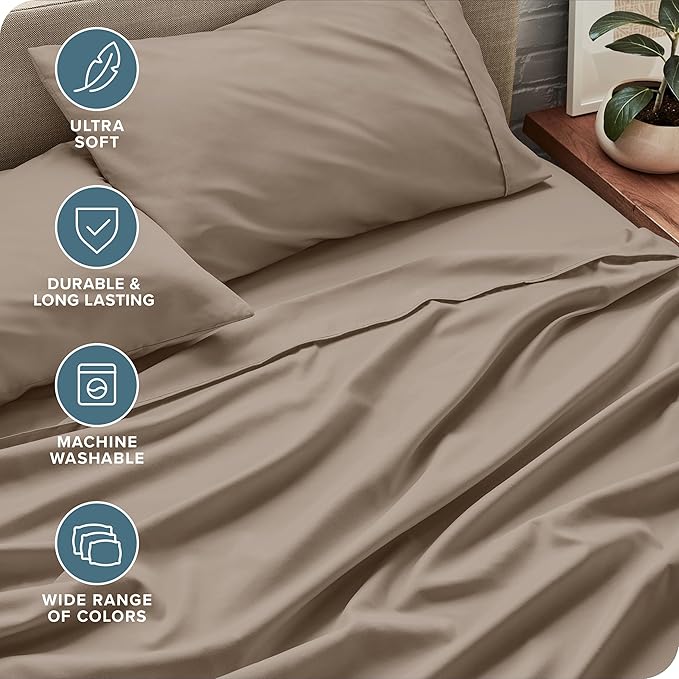 Bare Home Twin XL Sheet Set - 1800 Ultra-Soft Microfiber Twin Extra Long Sheets - Double Brushed - Deep Pockets - Easy Fit - Extra Soft - 3 Piece Set - Bed Sheets & Pillowcases (Twin XL, Pebble)
