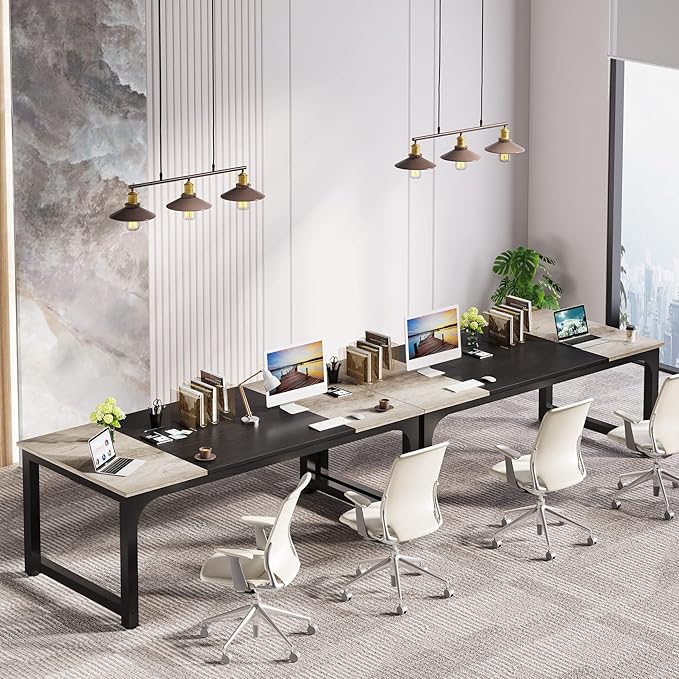LITTLE TREE 70.8 Inch X-Large Executive Computer Office Desk, Grey+Black