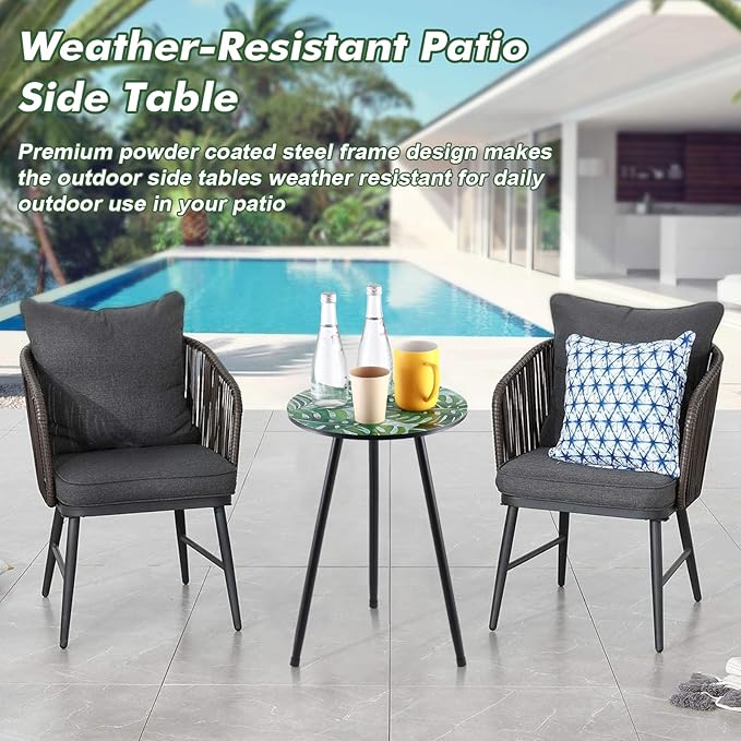 2 Packs Metal Leaf Round Side Tables 13.4" Small Outdoor Patio Round Accent Coffee Tables Indoor Corner Stand for Small Spaces Weather-Resistant for Balcony, Porch Plant Stands Indoor