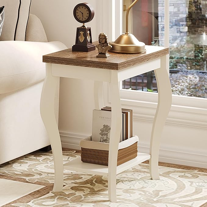 ChooChoo End Tables Living Room, Side Tables Living Room with Curved Legs and Storage Shelf, Small End Tables for Small Spaces, Soft White