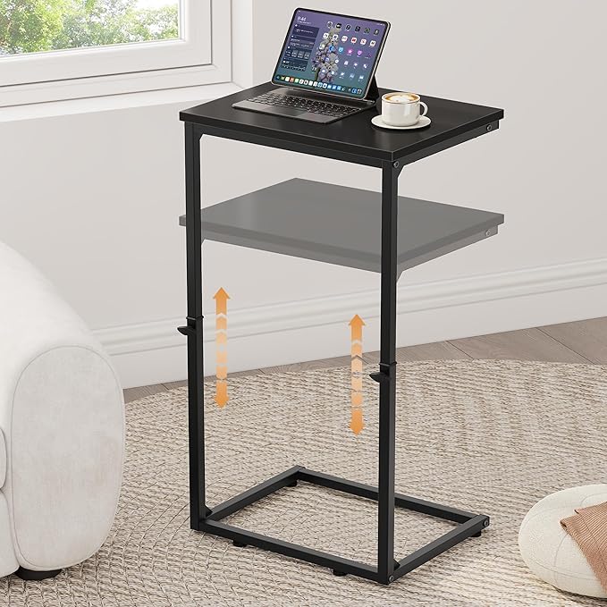Vagusicc C Shaped End Table for Couch, 33.2'' Extra Tall C Table Adjustable Height Side Table, Small Side Table for Small Spaces, Couch Tables That Slide Under, Tv Tray Table for Living Room, Black