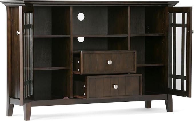 SIMPLIHOME Bedford SOLID WOOD 53 Inch Wide Transitional TV Media Stand in Dark Tobacco Brown for TVs up to 60 Inches, For the Living Room and Entertainment Center