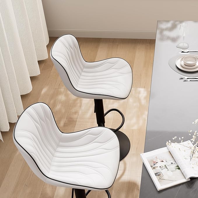YOUNIKE 3 White Bar Stools Modern Swivel Counter Height Bar Chair with Back Adjustable Kitchen Island Faux Leather Padded Barstools taburetes de bar Breakfast sillas para barra de cocina 3PCS
