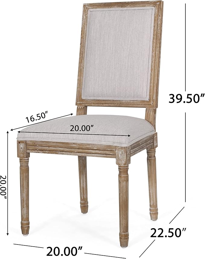Christopher Knight Home Regina French Country Dining Chairs Set of 2, Wooden Dining Room Chair, High Back Kitchen Side Chair, Fabric Upholstered Armless Extra Seat, Light Gray and Natural