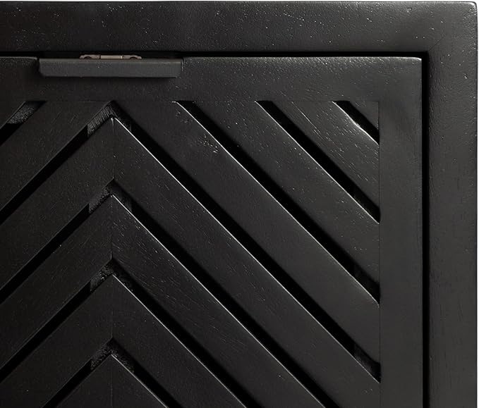 Kate and Laurel Mezzeta Modern Floating Shelf Side Table with Storage Cubby; 16 x 10 x 12; Black; Decorative Slatted Wood Floating Nightstand with Pull Down Door for Use as Bathroom Storage