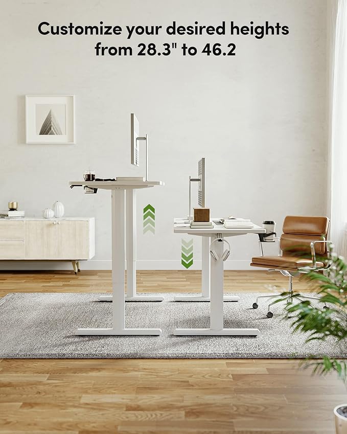 BANTI 55"x24" Standing Desk, Electric Stand up Height Adjustable Home Office Table, Sit Stand Desk with Splice Board, White Frame & White Top