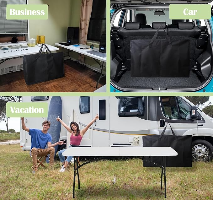 4/6/ 8 Foot Folding Table Storage Bag, Waterproof Heavy Duty Large Carrying Bag for Folding Tables, Picnic/Camp Tables Cover with Durable Zipper & Shoulder Strap, 31" D X 49" W X4.7 H, Black