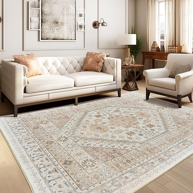 zesthome 8x10 Area Rugs for Living Room,Non-Slip Backing Washable Rugs,Vintage Large Area Rug，Stain Resistant Home Decor Rug