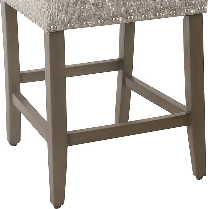 Homepop Home Decor | Backless Nailhead Trim Counter Height Bar Stools | 24 Inch Bar Stools | Decorative Home Furniture (Sterling Gray)