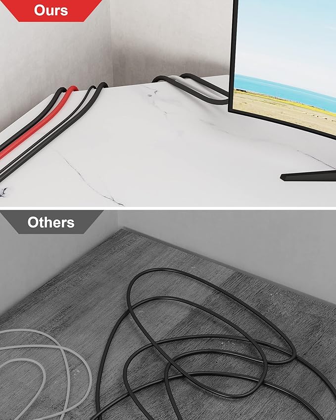 Teraves Modern L Shaped Desk with Shelves,64.84" Computer Desk/Gaming Desk for Home Office,Corner Desk with Large Desktop (White Marbling+ Gold Frame, Large+4 Tier Shelves)