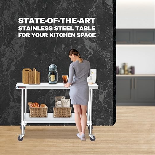 DuraSteel 30x60 NSF Stainless Steel Cart - Heavy Duty Food Prep Table with Undershelf - Rolling Kitchen Island on Wheels for Commercial Restaurant Kitchen, Garage, Outdoor Cooking, BBQ Grill, Counter
