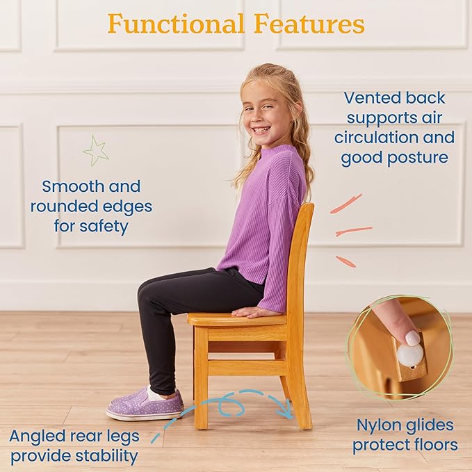 ECR4Kids 24in x 36in Rectangular Hardwood Table and Chair Set, 12in Seat Height, Kids Furniture, Honey