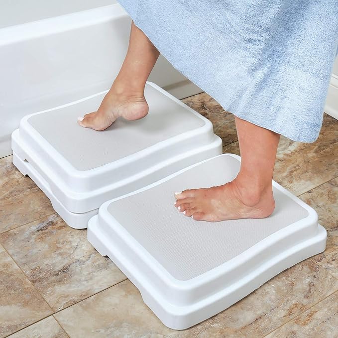 SUPPORT PLUS Stackable Bathtub Steps for Seniors Toilet Stool Bed Steps for High Beds for Adults - Set of 3 Steps