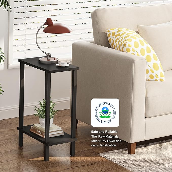 TUTOTAK Small Side Table, Narrow End Table, Set of 2, Skinny Sofa Table, Slim Nightstand, Couch Table, Living Room, Bed Room, Black TB01BK0622