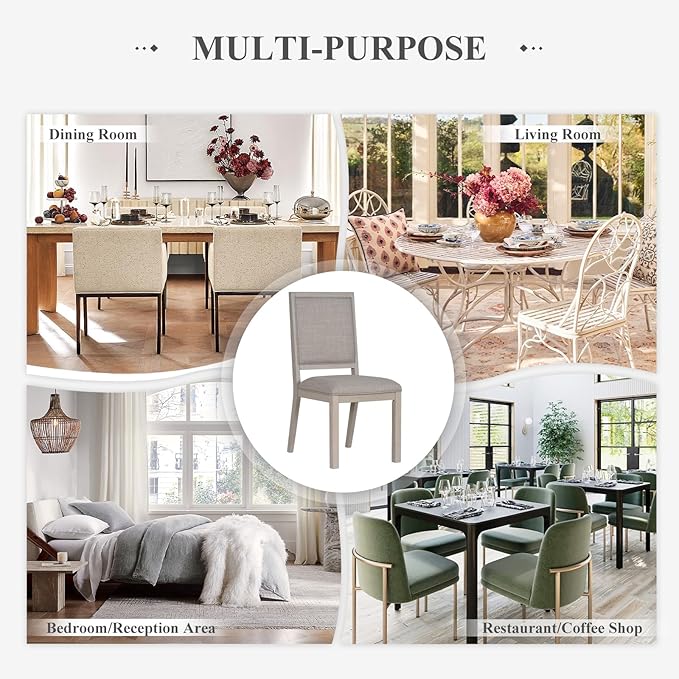 COLAMY Wooden Dining Chairs Set of 2, Mid Century Modern Upholstered Dining Chairs, 19 Inch Fabric Dining Room Chair with Back for Kitchen Dining Living Room Courtyard Waiting Leisure Area, Ivory