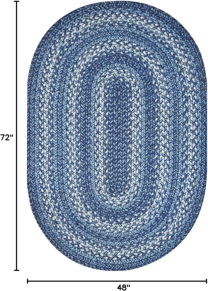 Homespice Denim Jute Blue 4x6' Braided Rugs Oval Rugs for Living Room, Bedroom Rug and Dining Room. Pet Friendly. Decor Styles- Farmhouse Rug, Rustic, Vintage, Cottage, Primitive, Country, Boho Rug