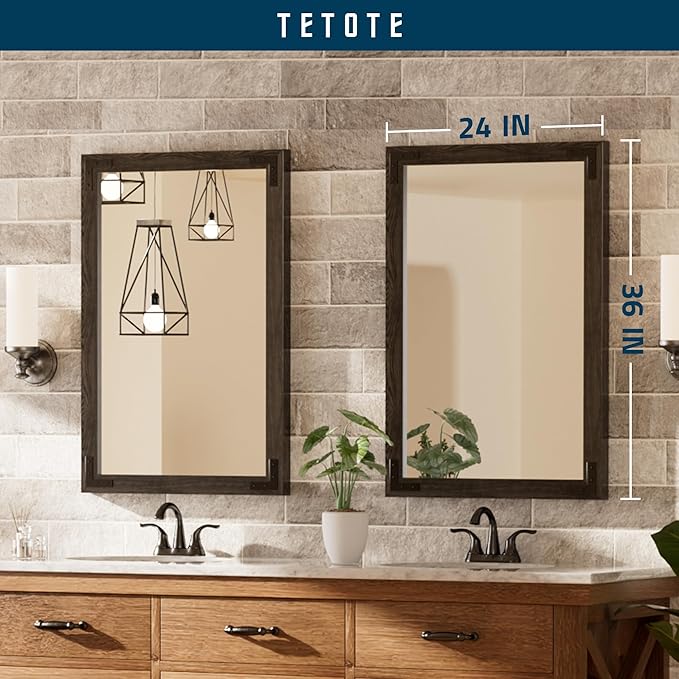 TETOTE 24 x 36 Black Wood Framed Mirror for Bathroom Wall/Bedroom/Living Room/Entryway Farmhouse Rustic Bathroom Vanity Mirror Waterproof (Horizontal/Vertical Mounted)