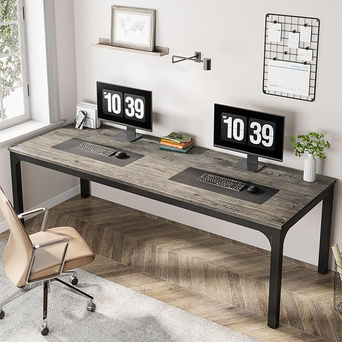 Tribesigns 78.7 Inches Extra Long Computer Desk 2 Person Desk, Double Long Desk, Workstaion for Home Office (Gray+Black)