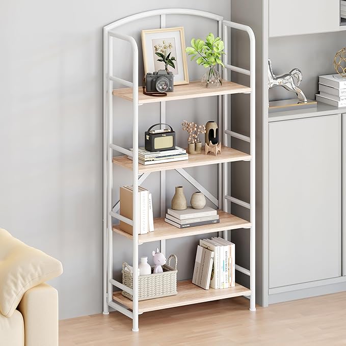 No-Assembly Folding Bookshelf Storage Shelves 4 Tiers Vintage Multifunctional Plant Stand Storage Rack Shelves Bookcase for Home Office