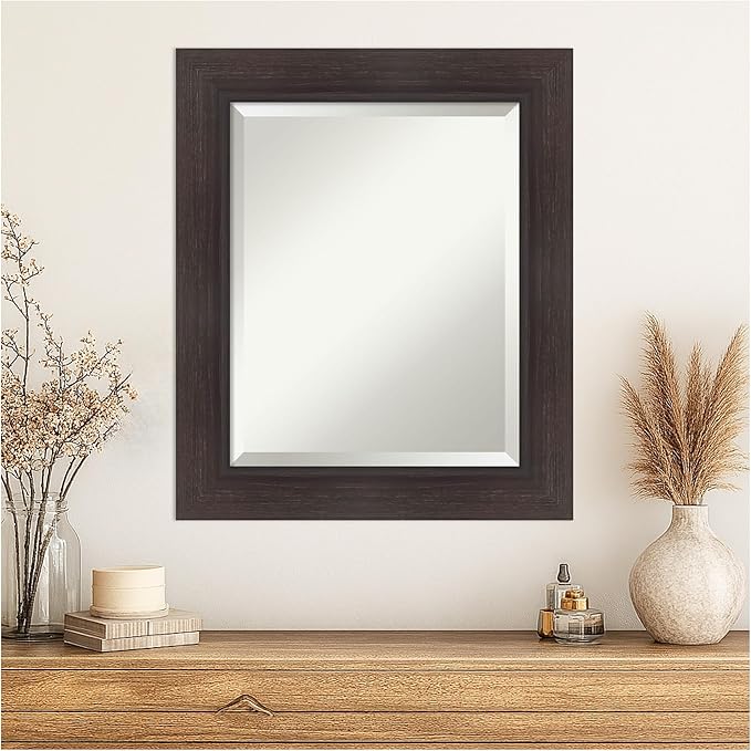Amanti Art Brown Wall Mirror 26x22 Sloped Espresso Rectangle Bathroom Mirror for Wall Decor Living Room, Small Modern Contemporary Frame, Hangs Horizonally and Vertically, Bathroom Decor, Beveled Edge