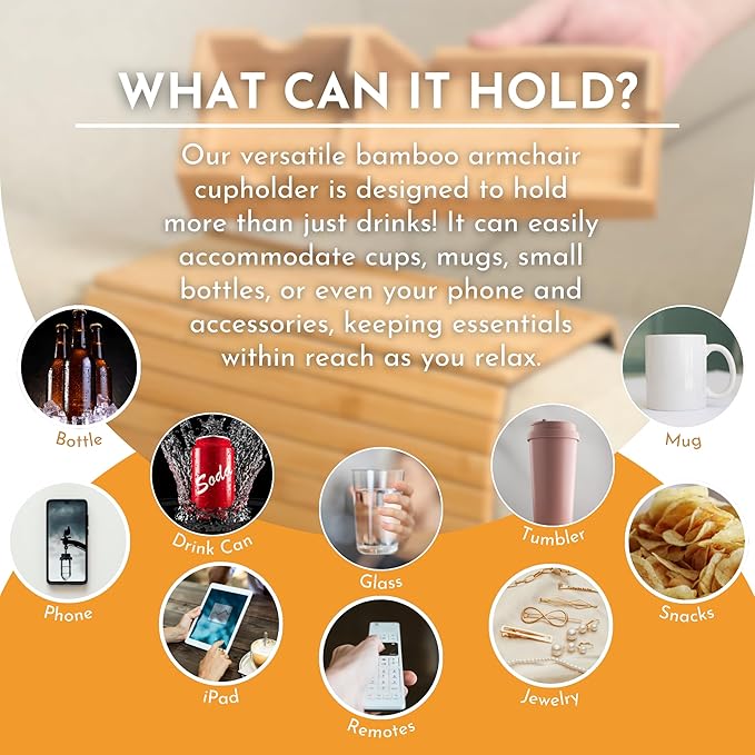 Couch Cup Holder Tray - Portable Sofa Arm Tray Table - Anti-Spill Armchair Caddy Couch Arm Table Snack Organizer with Removable Tray - Remote Control Holder Perfect for Cups, Snacks, Phone