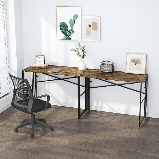 40 inch Folding Computer Desk, Writing Gaming Computer Camping Desk, No Assembly Required Home Office Table, Rustic Brown