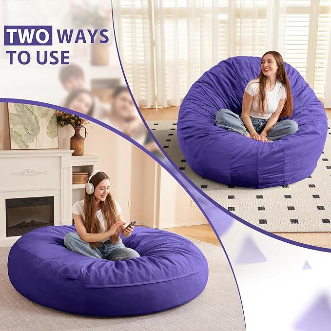 HABUTWAY XX-Large Bean Bag Chair: Giant 7' Memory Foam Furniture Bean Bag Chairs for Adults with Microfiber Cover 7Ft (Purple)