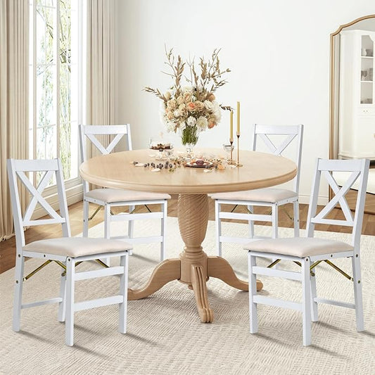 COLAMY Folding Dining Chairs Set of 4 – White Wooden Dining Room Chairs for Small Spaces, Pre-Assembled, Space Saving Kitchen & Dining Room Furniture, Indoor Outdoor Use