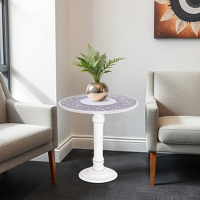 The Wooden Town Antique White Round Coffee Table – 18x22 Wood Accent Side Table for Living Room, End Table for Books & Plants, Small Altar Table