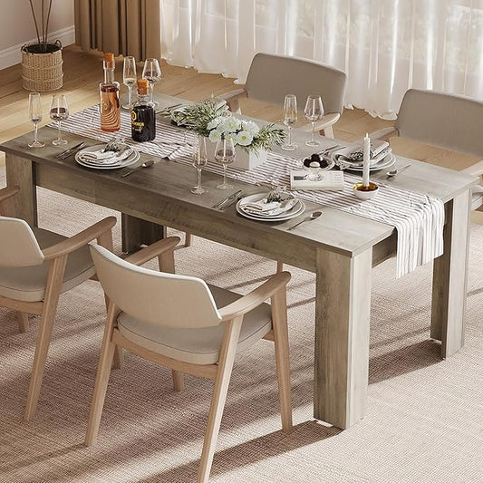 Dining Table for 4-6, 63" Wood Farmhouse Large Kitchen Table with Strong 4 Triangle Legs, Rectangular Dining Room Dinner Table with Sturdy Extra Support for Kitchen, Apartment, Retro Gray