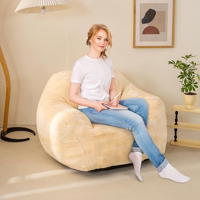 Bean Bag Sofa Chair for Adults, Beanbag Couch for Reading, Gaming, Relaxing, Soft and Durable Cover Lazy Sofa, Beige