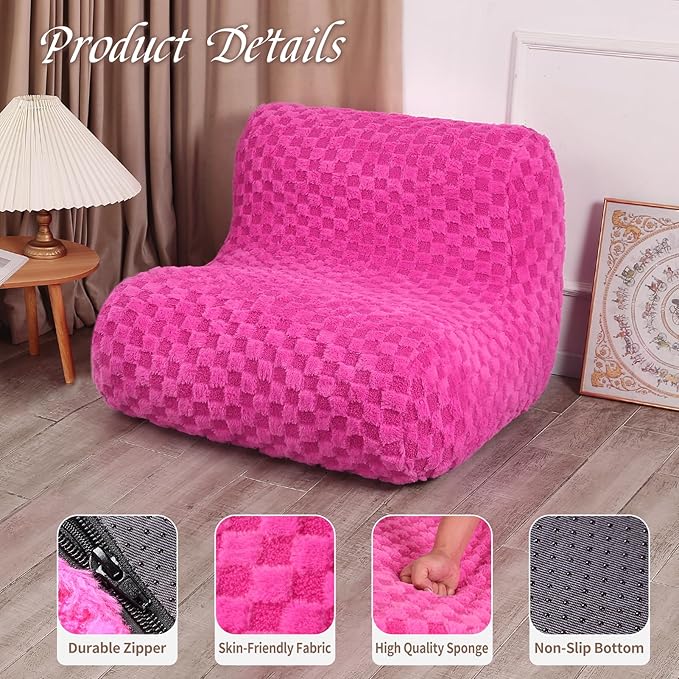 Bean Bag Chairs for Adults, Comfy Floor Sofa with Memory Foam, Giant Bean Bag Couch for Living Room Bedroom Dorm Office, Pink