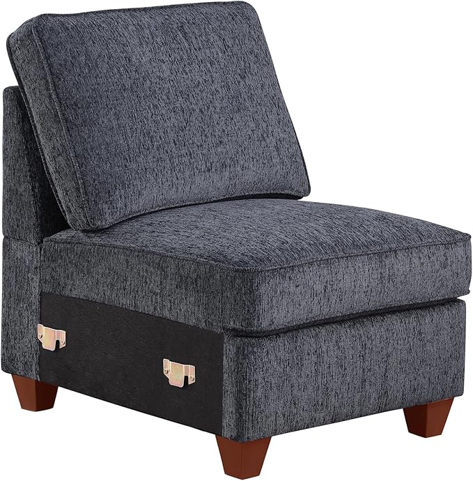 127" L-Shaped Sectional Couch with Movable Ottoman&6 Throw Pillows,7 Seat Chenille Upholstered Sofa W/2 Cup Holder,USB Port&Hidden Storage Box,DIY Combination,for Living Room,Apartment,Dark Gray