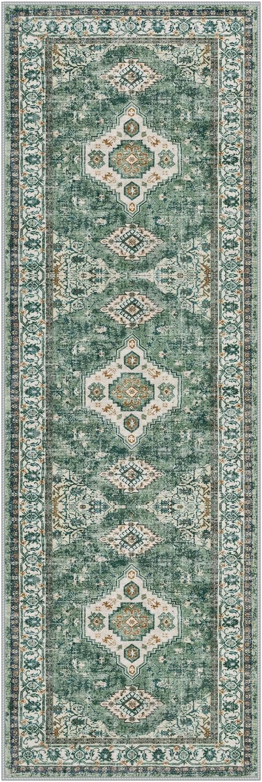 Lahome Oriental Hallway Runner Rug, 2.5x8 Kitchen Runner Non Slip Ultra-Thin, Soft Washable Hallway Rug Non Shedding Long Carpet for Entryway ‎Laundry Room Bathroom, Green/Multi
